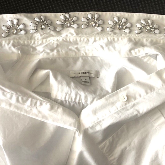J. Crew White Jewelled Collar Blouse Stretch Shirt, Size 16, Embellished - Picture 7 of 10